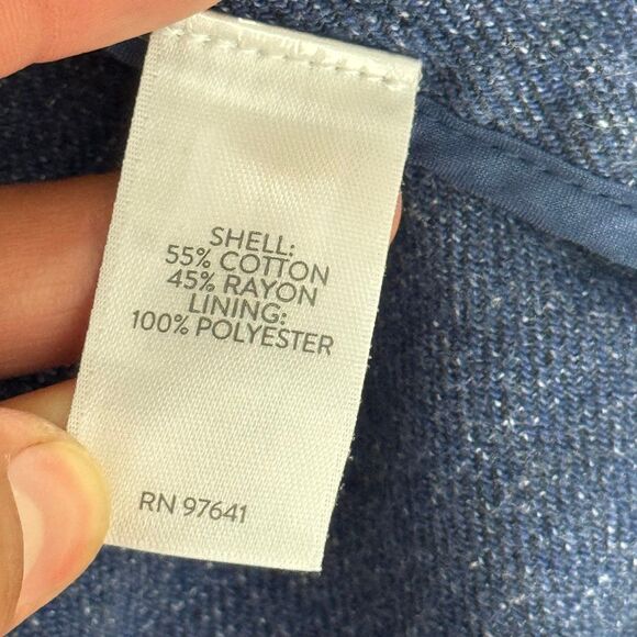 J Jill Blazer Womens XLarge Blue Slat Open Front Roll Tab Sleeve Jacket - Picture 7 of 10